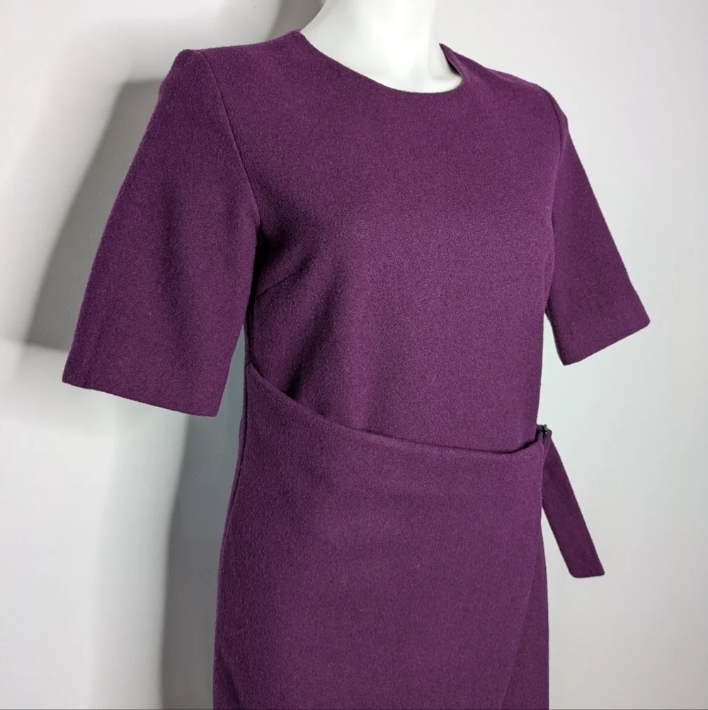 Kate Spade Saturday Purple Belted Short Sleeve Wool Midi Wrap Dress L